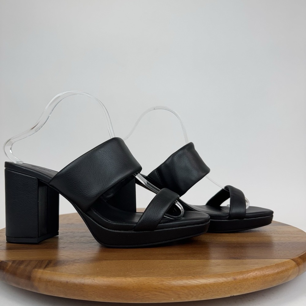 New Womens Nordstrom Rack Anella Black‎ Faux Leather Platform Sandals Size 11 M